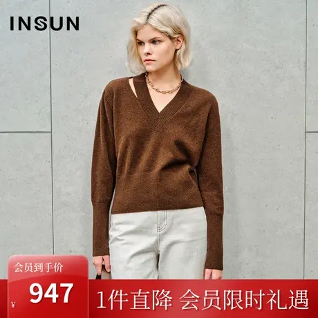 恩裳2023秋季新款时尚领口镂空设计毛衣牦牛绒羊毛美拉德针织衫女商品大图