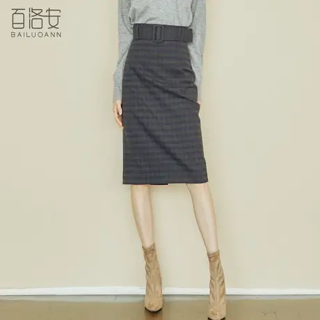 百洛安高腰格子半身裙女冬装新品韩范气质通勤中长包臀显瘦一步裙图片