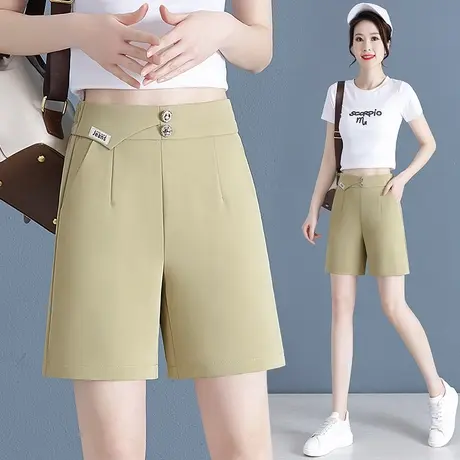 2023年新款冰丝西装短裤女夏季松紧腰五分直筒裤休闲百搭阔腿中裤图片