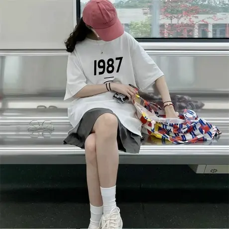 清仓夏季新款仿棉T恤女宽松中长款大版短袖上衣ins潮韩版休闲百搭图片