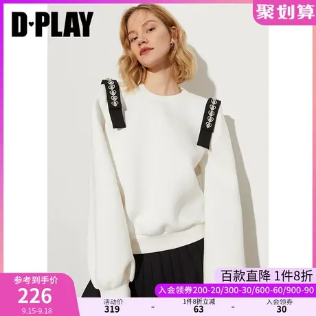 DPLAY秋装新款ins风爱心钉钻白色蝴蝶结装饰休闲短卫衣商品大图