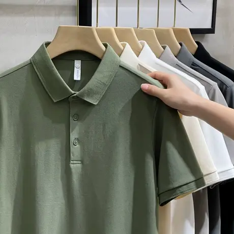 英伦风冰丝男士商务休闲翻领短袖POLO衫黑色夏季有领子半袖T恤衫商品大图