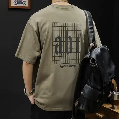 字母潮牌短袖t恤男士纯棉半袖夏季2023新款宽松大码男款印花体恤商品大图