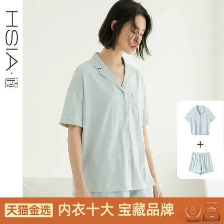 HSIA遐睡衣女夏季薄款亲肤透气短袖短裤两件套舒适棉莫家居服套装图片