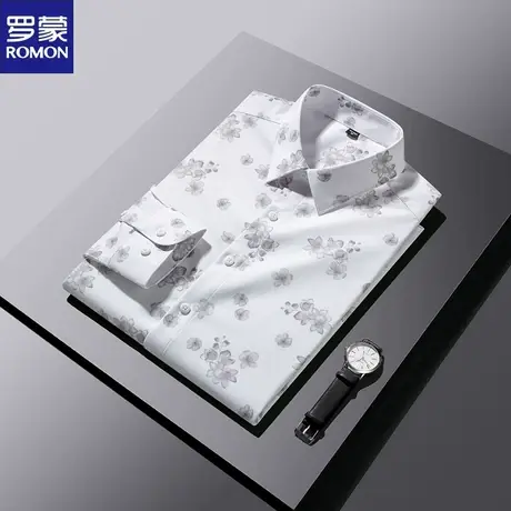 罗蒙梅花款印花长袖衬衫男2024春季新款中年上衣男士时尚休闲衬衣图片