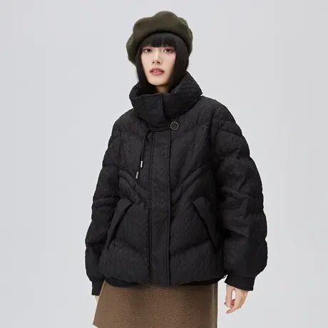 艾莱依明星同款肌理感羽绒服女2022新款设计感立领鸭绒冬季外套厚商品大图