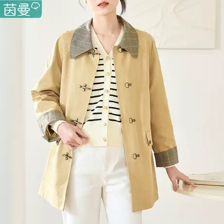 茵曼官方旗舰店英伦风衣外套女2023春秋新款气质中长款上衣卡其色图片