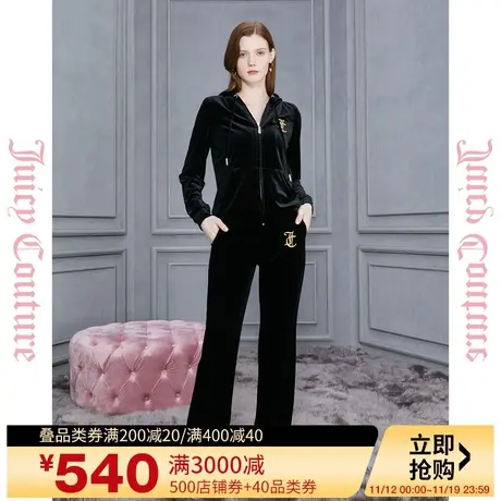 Juicy Couture橘滋复古时髦logo立体绣丝绒女式休闲裤商品大图