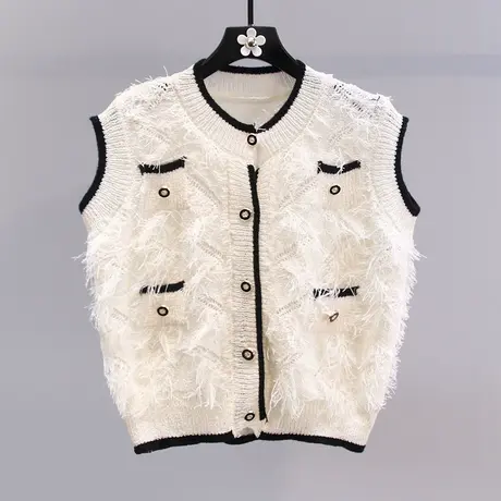 小香风拼色针织马甲女夏季2023年新款高级感短款无袖外穿坎肩上衣图片