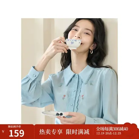 设计感文艺花边门襟绣花衬衣2023秋女装新款翻领长袖显瘦上衣图片