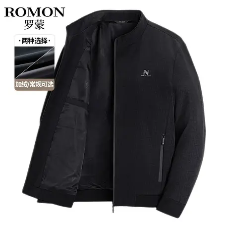 罗蒙男士夹克春秋冬季商务休闲立领爸爸上衣服中年加绒款保暖外套图片
