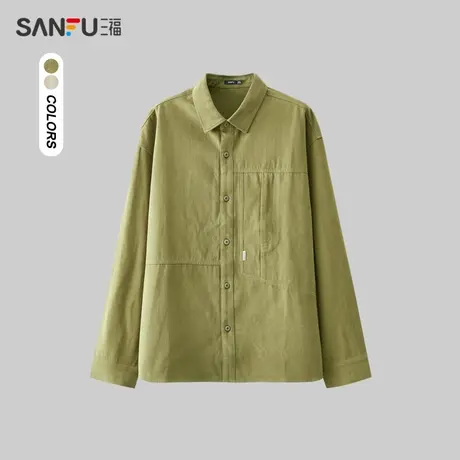 三福2023冬男士户外结构雪花绒长衬衫 时尚宽松纯棉上衣476224商品大图