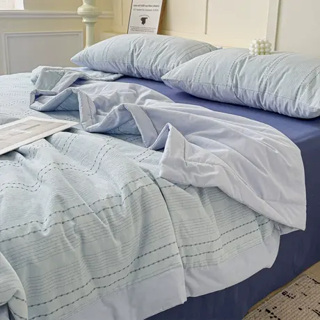 恒源祥全棉水洗棉大豆夏被四件套纯棉床单床笠款床上用品双人家用商品大图
