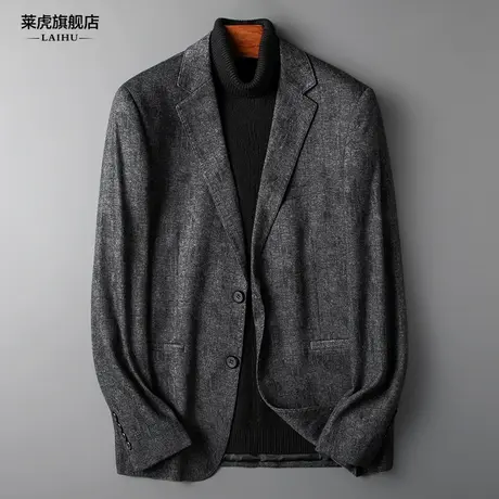 呢子西服男上衣单件商务秋冬灰色帅气韩版时尚休闲小西装男士外套商品大图