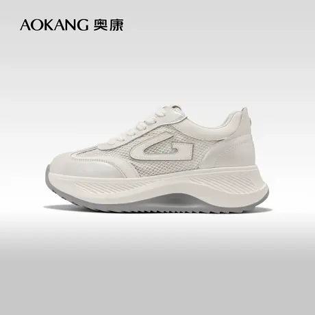 奥康女鞋2024秋季新款拼接网面休闲鞋舒适透气轻弹厚底运动老爹鞋图片