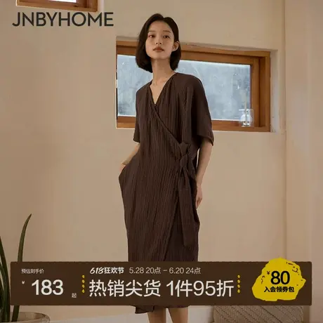 JNBYHOME江南布衣纯棉睡衣女三件套新中式三层棉纱晨袍国风家居服商品大图