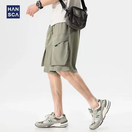 hansca罗马丝光棉工装短裤男2025夏季凉感卫裤多口袋宽松五分裤子图片