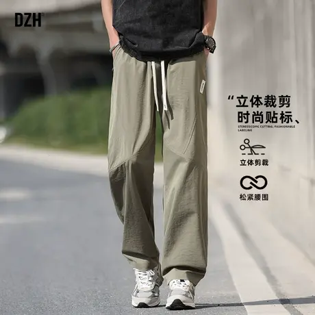 男生休闲速干冰丝长裤男夏季薄款2025新款军绿色裤子直筒宽松潮牌商品大图