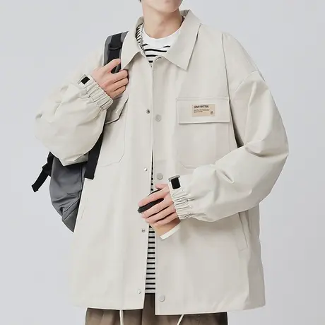 男生卡其色工装外套男春秋款潮流百搭2023年新款日系休闲夹克秋装商品大图