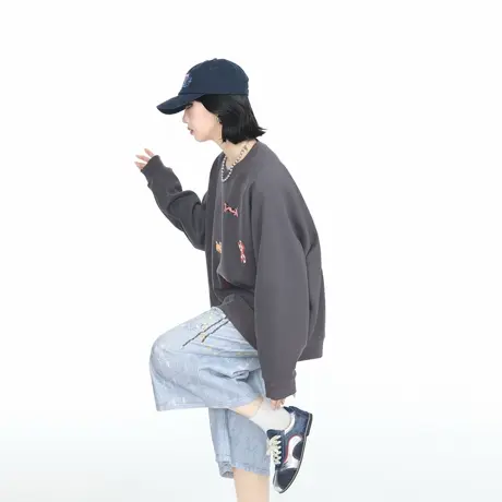 YEP2025春秋新款潮牌情侣款卡通印花圆领卫衣女美式ins街头风上衣图片