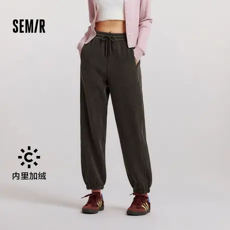 [商场同款]森马休闲裤女软糯雪尼尔束脚卫裤2024冬季新款加绒长裤商品大图
