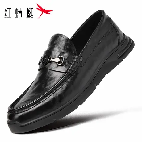 红蜻蜓男鞋秋季2025新款鞋子男士一脚蹬休闲皮鞋豆豆鞋男乐福真皮商品大图