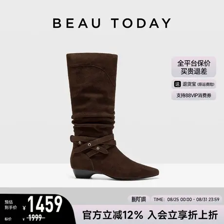 BeauToday厚底时装靴女款2025新款秋冬季真皮堆堆靴设计感烟筒靴图片