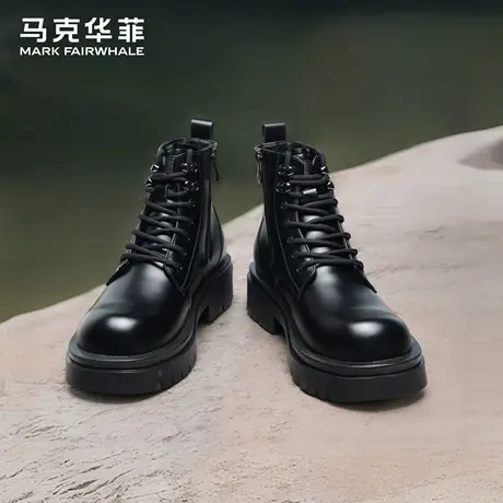 马克华菲马丁靴男2025新款秋季男鞋黑色高帮皮靴增高男生情侣靴子商品大图