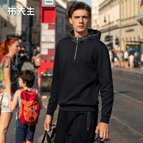 MrBu布先生棉混纺加厚男款卫衣2023秋新款连帽拼接长袖t恤BT12185商品大图