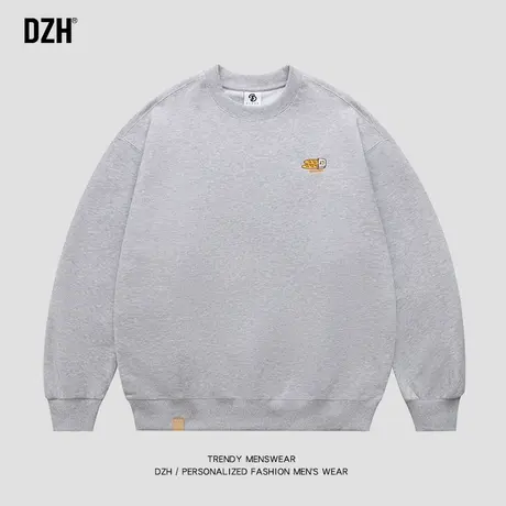 男士灰色圆领卫衣男春秋季2023年新款宽松长袖上衣套头外套情侣装商品大图