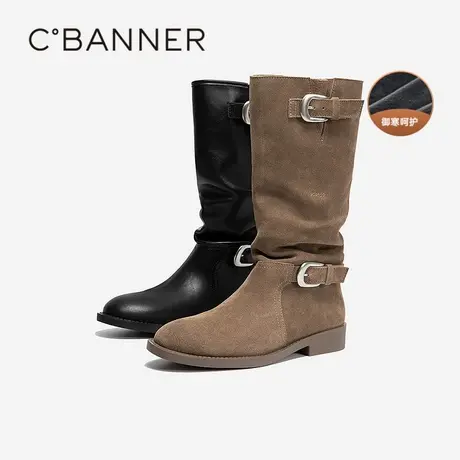 【明星同款】千百度西部牛仔靴女冬季新款堆堆靴骑士靴长靴图片