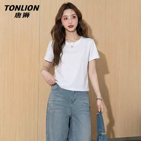唐狮官方白色内搭短袖t恤女2026新款夏季女士修身显瘦短款上衣VB图片