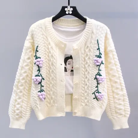 日系软糯立体葡萄毛衣开衫女秋冬2023新款宽松设计感洋气针织外套商品大图