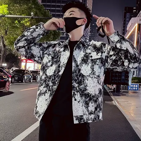 春秋季轻熟轻奢高级感花色夹克男ins痞帅休闲小众设计感机车外套商品大图