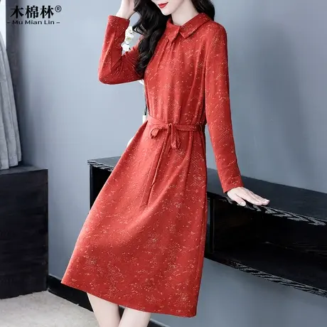 胖mm法式复古收腰连衣裙秋冬中年妈妈大码加肥加大高级感中长裙子商品大图