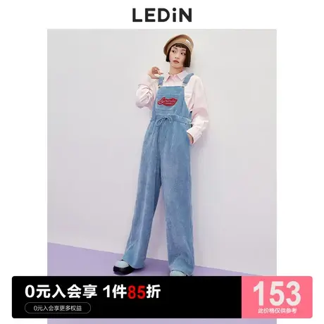 乐町雪尼尔撞色字母背带裤休闲秋冬季新阔腿高腰休闲长裤子学院风商品大图