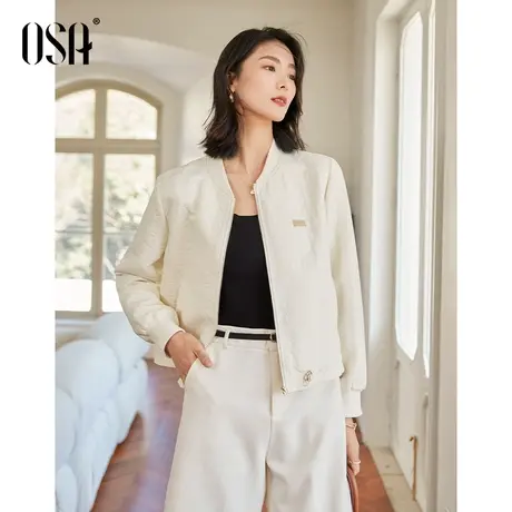 OSA欧莎春季2023年新款白色短款棒球服外套女休闲宽松夹克上衣商品大图