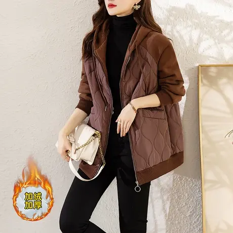 连帽棉服厚外套女秋冬季新款宽松加大码女装中年妈妈洋气加绒棉衣商品大图