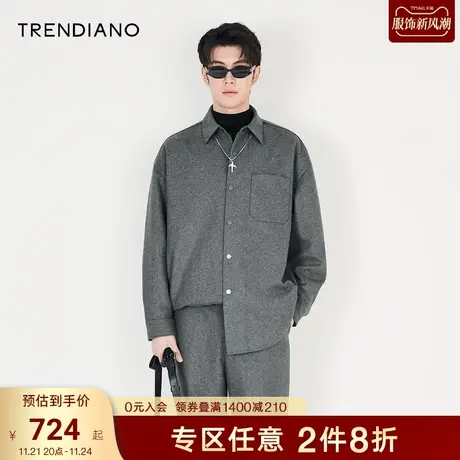 TRENDIANO官方男装冬季新款短款衬衫型毛呢外套图片
