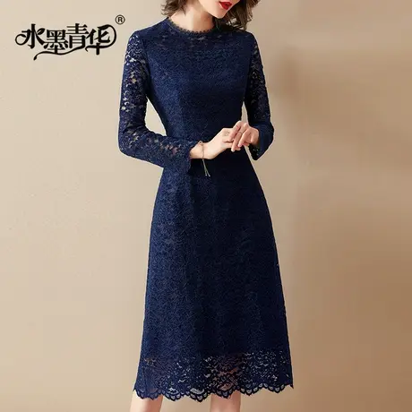 【1件7.9折】秋装新品简约修身蕾丝裙优雅收腰加厚打底连衣裙女商品大图