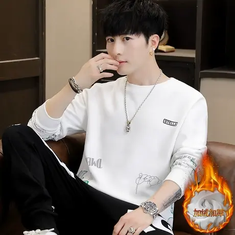 卫衣男加绒圆领冬季潮流打底衫加厚长袖t恤男生青少年学生上衣服商品大图