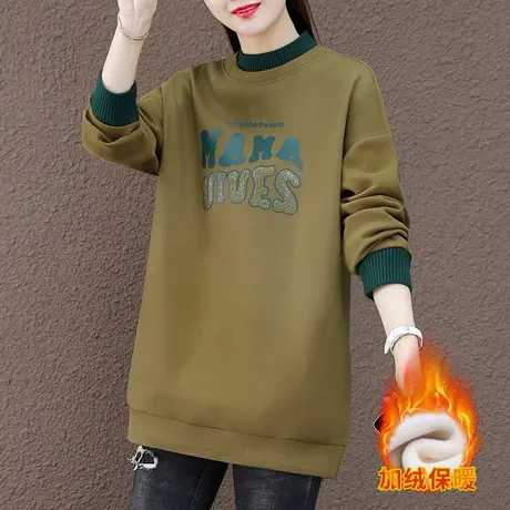 半高领加绒加厚卫衣女秋冬新款时尚柔软亲肤中长款外套上衣打底衫商品大图
