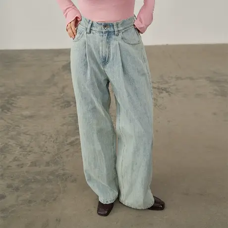 omont蛋挞家 复古阔腿牛仔裤女秋季新款高腰宽松显瘦直筒裤子商品大图