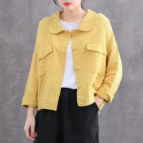 dza复古 秋季外套女2022年新款宽松百搭休闲上衣短款纯色夹克开衫图片