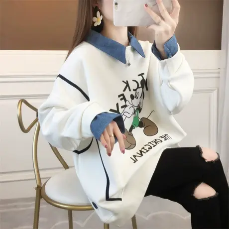 早秋装卫衣女春秋季韩版宽松薄款ins米奇假两件上衣polo衫外套潮商品大图