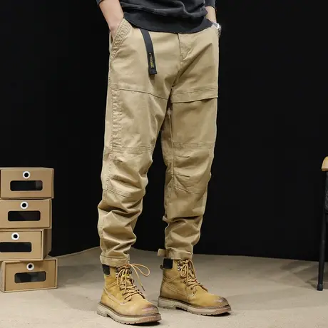 美式复古工装裤男潮牌春秋宽松束脚男裤休闲工装裤子男魔术贴新款商品大图