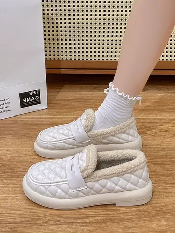 乐福鞋女2023新款秋冬加绒保暖豆豆鞋一脚蹬懒人棉鞋毛毛鞋外穿商品大图