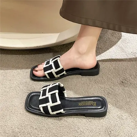 法式一字拖鞋女夏季外穿时尚凉拖2024年新款网红百搭沙滩平底拖鞋商品大图