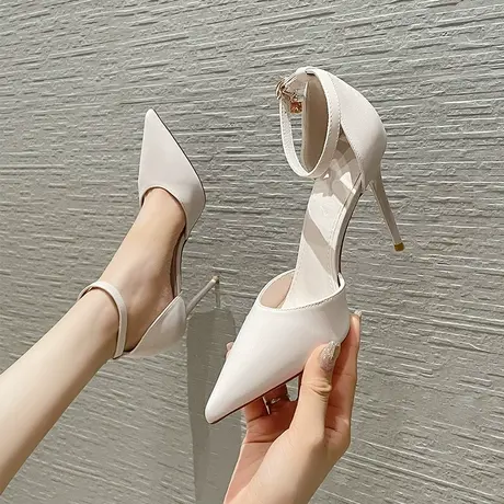 一字带中空高跟鞋女细跟2024春季新款性感少女气质百搭尖头单鞋图片