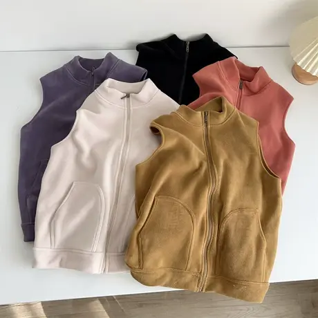 享永子【双面摇粒绒】立领马甲背心女开衫秋冬季加厚保暖内搭上衣图片